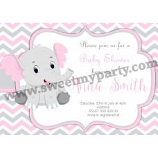 Pink and Grey Elephant Baby Shower Invitation,(10ebb)